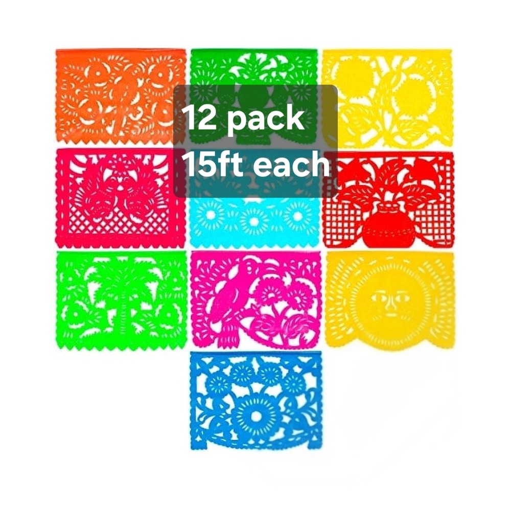 Fly High Party Supply 12 Pcs 15ft Plastic Papel Picado Mexican Banner 180ft tota